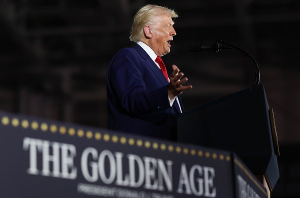 President Donald Trump speaks during a rally at Macomb Community College on April 29, 2025, at Warren, Michigan. (Photo by Scott Olson/Getty Images)