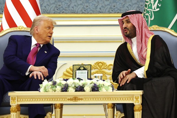 President Donald Trump meets with Saudi Crown Prince Mohammed bin Salman during a “coffee ceremony” at the Saudi Royal Court on May 13, 2025, in Riyadh, Saudi Arabia. (Photo by Win McNamee/Getty Images)