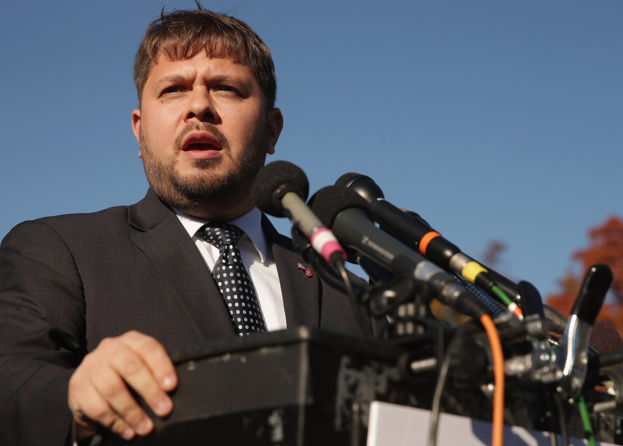 Then-Rep.-elect Ruben Gallego joins veterans, service members, and aspiring recruits to call on Congress and President Barack Obama to move forward with immigration reform at the U.S. Capitol on November 12, 2014, in Washington, D.C. (Photo by Chip Somodevilla/Getty Images)