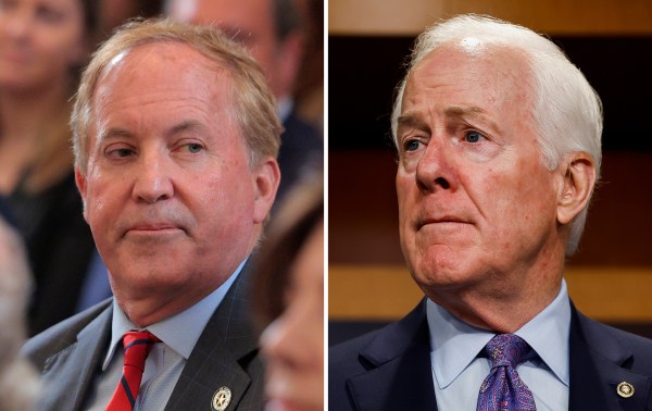 Texas Attorney General Ken Paxton (left) and U.S. Sen. John Cornyn (right). (Photos via Getty Images)