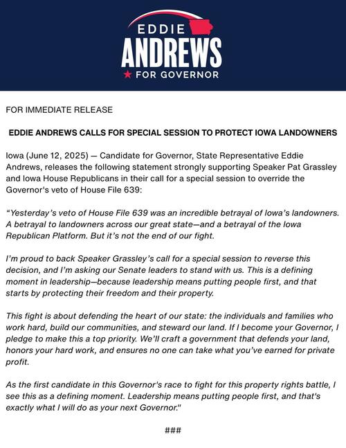 Iowa Republicans challenge Reynolds after veto