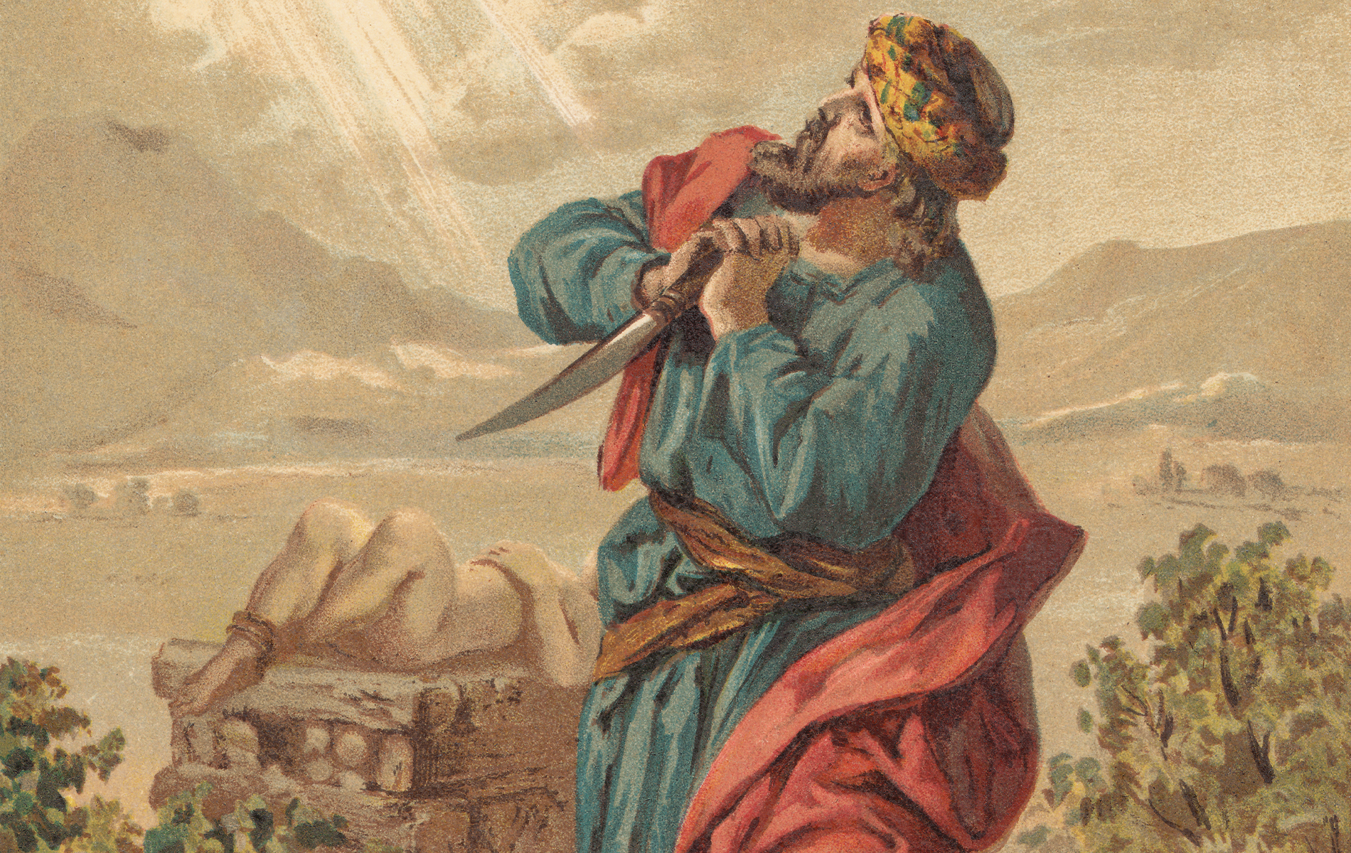 Abraham and the Sacrifice of Isaac. Chromolithograph, published in 1886. (Via Getty Images)