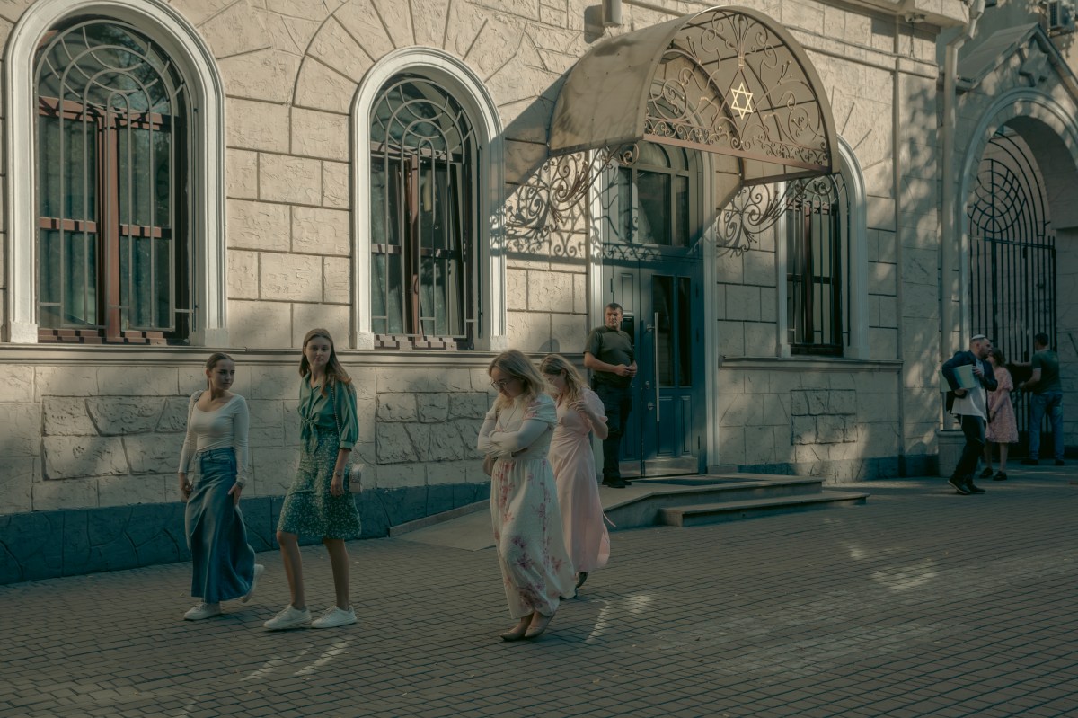 Children play in front of the Odesa synagogue, in the heart of the old city. (Dispatch photo by Louis Lemaire-Sicre / Hans Lucas)