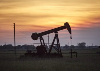 A oil rig in a field