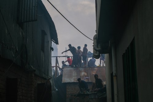 A group of people on a roof
