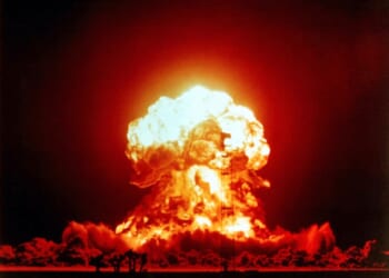 A large explosion with smoke and fire