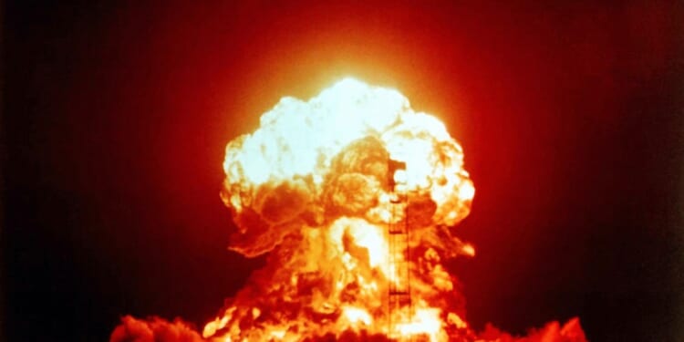 A large explosion with smoke and fire