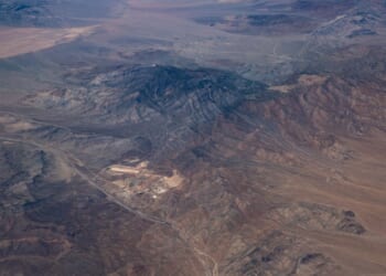 An aerial view of a mountain range