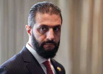 Syrian President Ahmed al-Sharaa waits to meet with France’s President Emmanuel Macron on the sidelines of the United Nations General Assembly at the UN headquarters in New York City on September 24, 2025. (Photo by LUDOVIC MARIN/POOL/AFP via Getty Images)