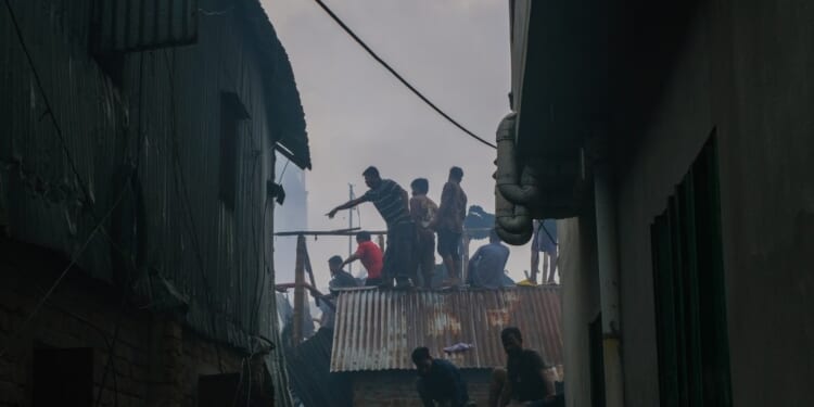 A group of people on a roof