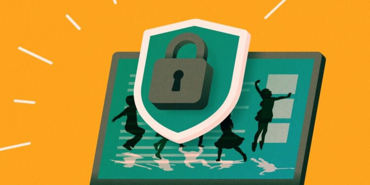 A computer screen with a padlock and people dancing