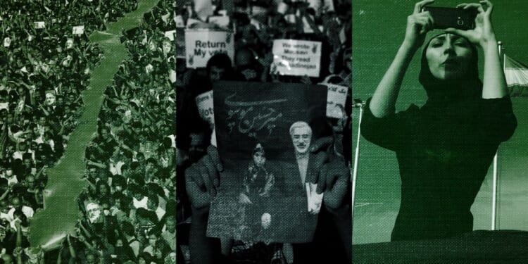 A woman holding signs and standing in front of a crowd
