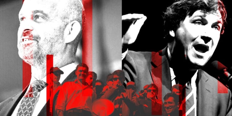 A collage of a man with a crowd of people