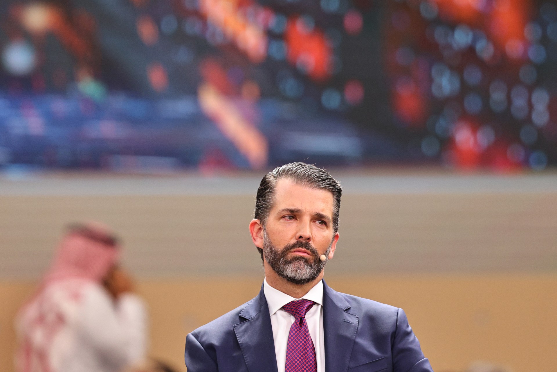 Donald Trump Jr. attends a panel session at the Future Investment Initiative conference in Riyadh, Saudi Arabia, on October 29, 2025. (Photo by FAYEZ NURELDINE/AFP via Getty Images)