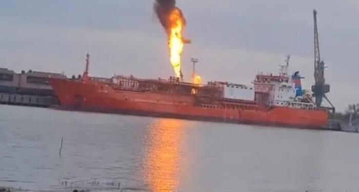 Turkish LPG Tanker Ablaze After Russian Drone Strike On Ukrainian Port