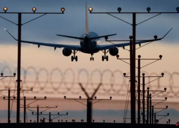 An airplane taking off from an airport