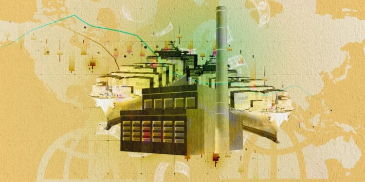 A factory with a smokestack