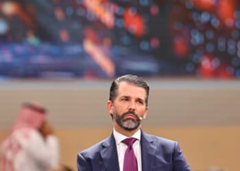 Donald Trump Jr. attends a panel session at the Future Investment Initiative conference in Riyadh, Saudi Arabia, on October 29, 2025. (Photo by FAYEZ NURELDINE/AFP via Getty Images)
