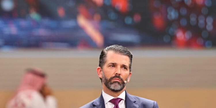 Donald Trump Jr. attends a panel session at the Future Investment Initiative conference in Riyadh, Saudi Arabia, on October 29, 2025. (Photo by FAYEZ NURELDINE/AFP via Getty Images)