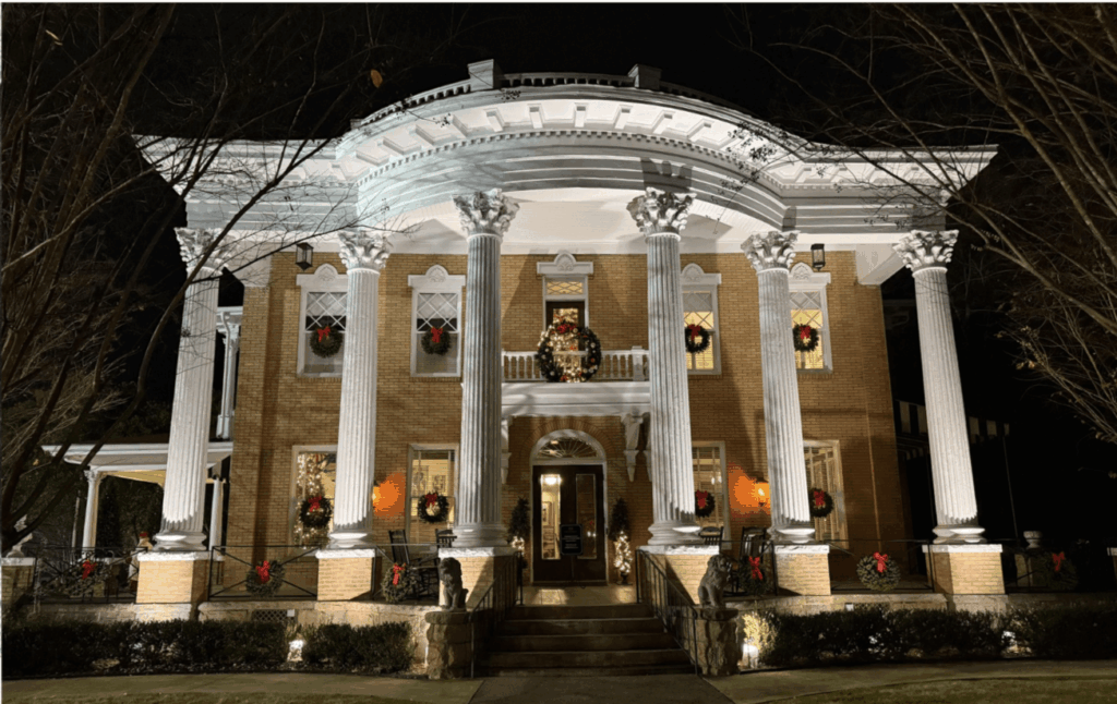A southern house decorated for Christmas
