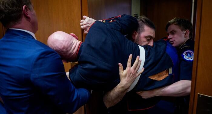 Watch: Marine Veteran Protesting Iran War Suffers Broken Arm In Scuffle With GOP Senator