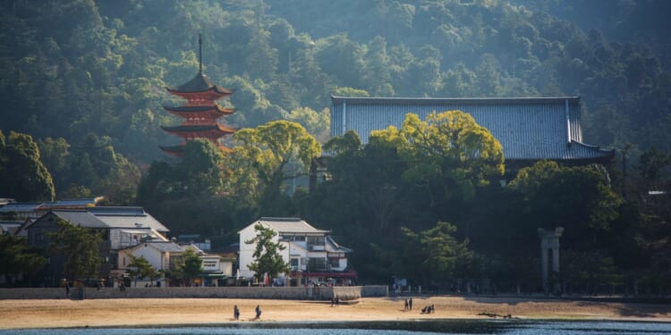Red Torii at Miyajima Island,Hiroshima,Japan.