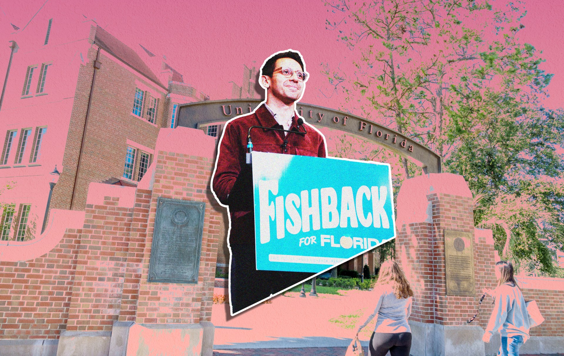 Illustration by Noah Hickey/The Dispatch (Photos via Getty Images and courtesy of the James Fishback campaign.)