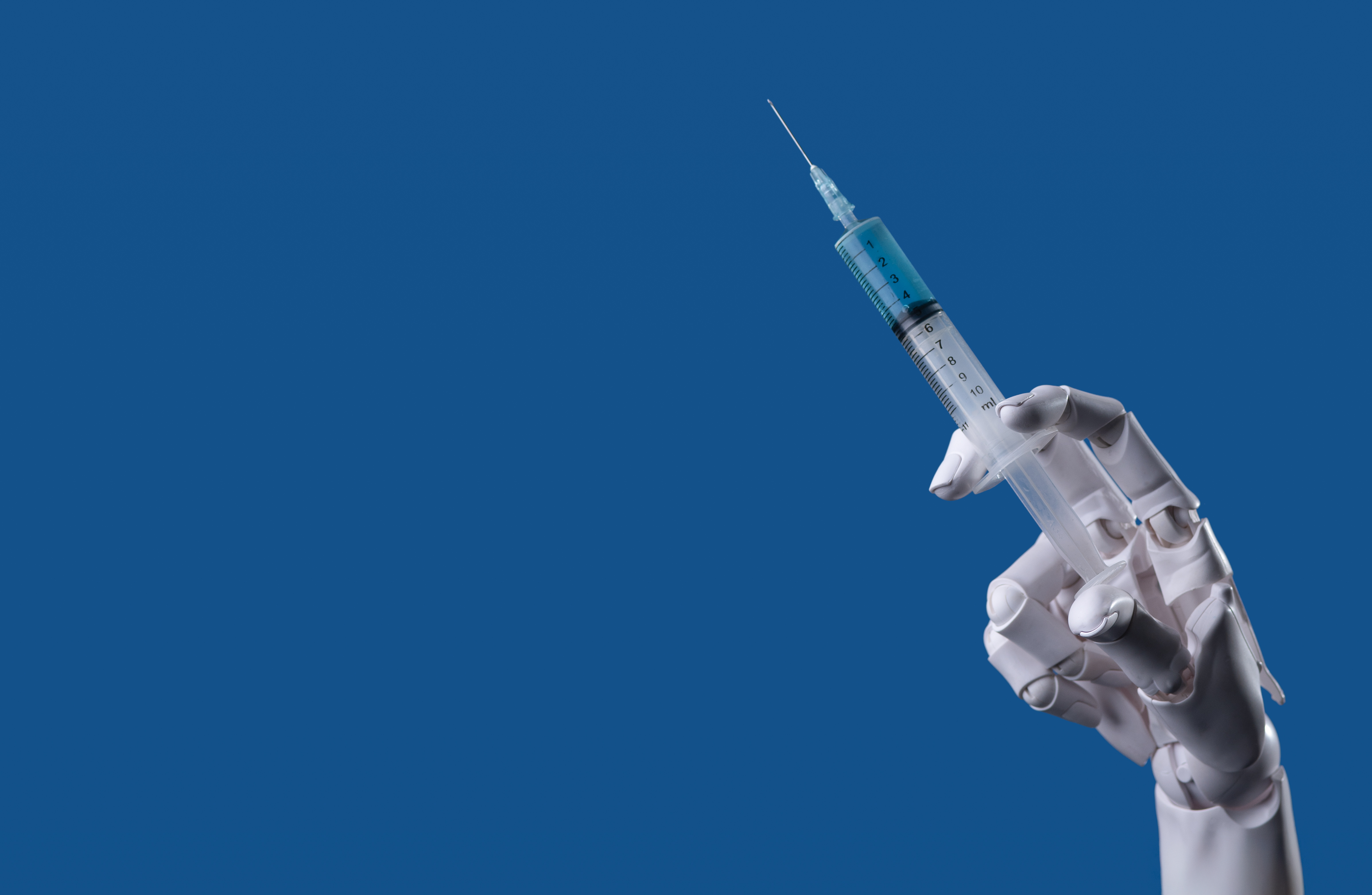 Future of Medicine: Robotic Arm with Syringe, AI Healthcare Concept