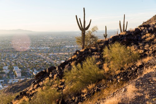 View of the city of Phoenix Arizona USA from the North Phoenix Trail.