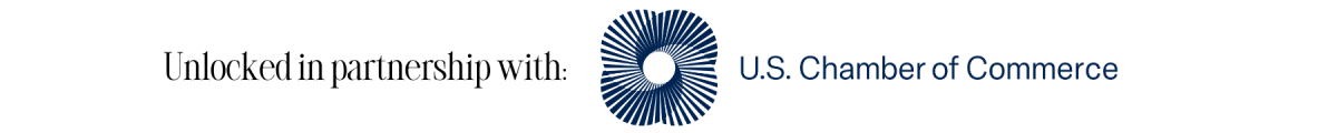 A partnership announcement logo featuring the U.S. Chamber of Commerce symbol with text reading "Unlocked in partnership with."
